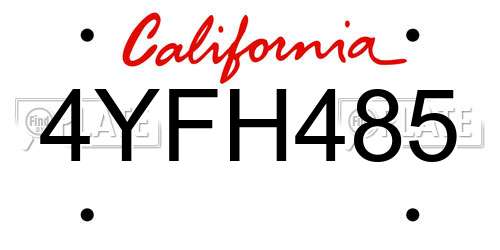 4YFH485 California License Plate