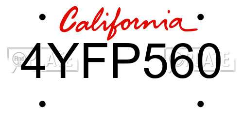 4YFP560 California License Plate