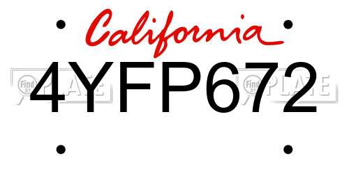 4YFP672 California License Plate