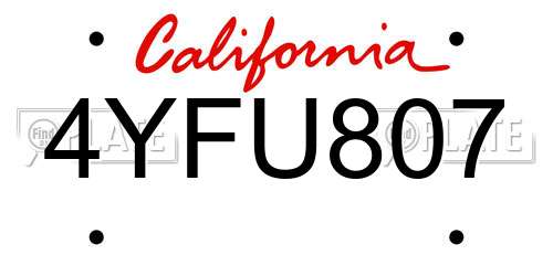 4YFU807 California License Plate