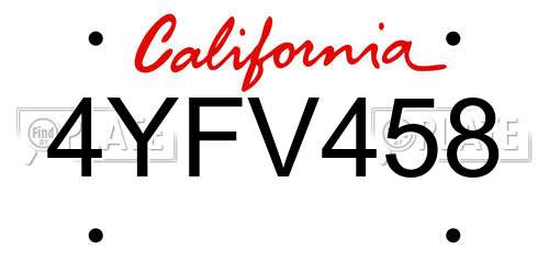 4YFV458 California License Plate