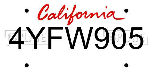4YFW905 California License Plate