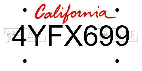 4YFX699 California License Plate