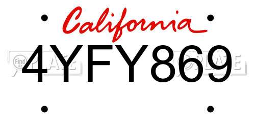 4YFY869 California License Plate