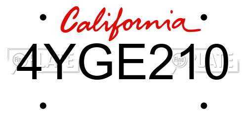 4YGE210 California License Plate