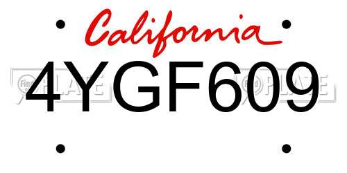 4YGF609 California License Plate