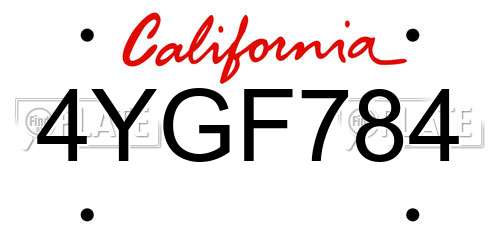 4YGF784 California License Plate