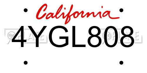 4YGL808 California License Plate