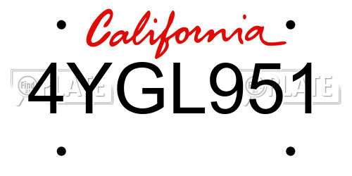 4YGL951 California License Plate