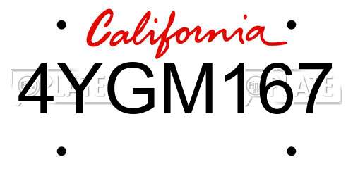 4YGM167 California License Plate