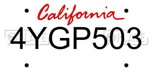 4YGP503 California License Plate
