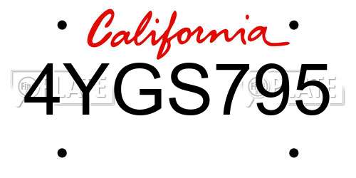 4YGS795 California License Plate