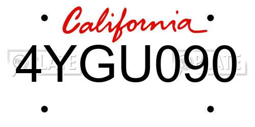 4YGU090 California License Plate