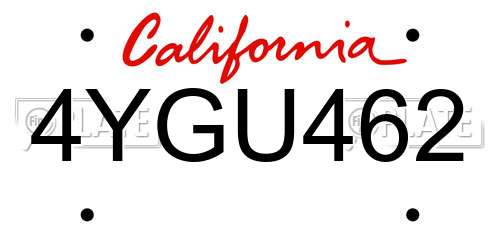 4YGU462 California License Plate