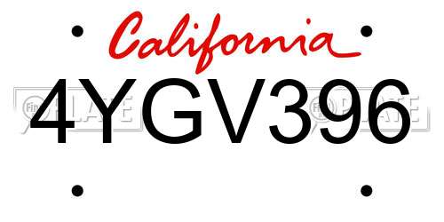 4YGV396 California License Plate
