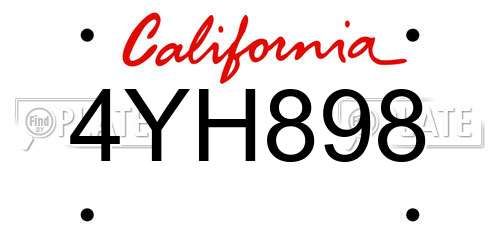 4YH898 California License Plate