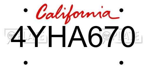4YHA670 California License Plate