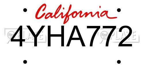 4YHA772 California License Plate