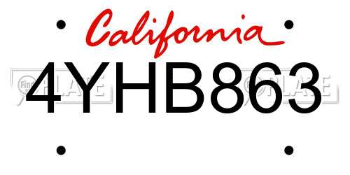 4YHB863 California License Plate