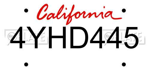 4YHD445 California License Plate