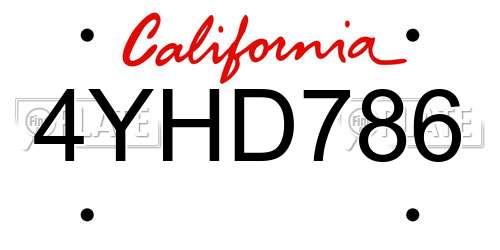 4YHD786 California License Plate