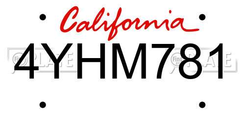 4YHM781 California License Plate