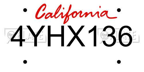 4YHX136 California License Plate