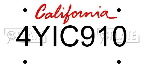 4YIC910 California License Plate