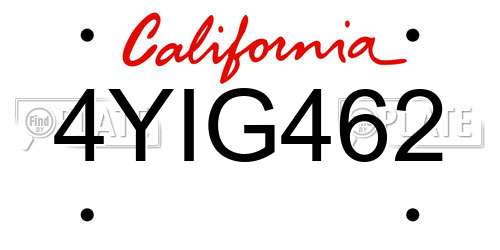4YIG462 California License Plate