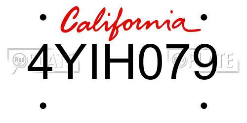 4YIH079 California License Plate