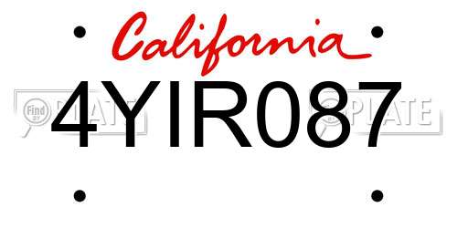 4YIR087 California License Plate