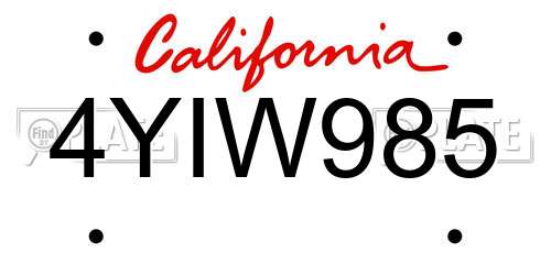 4YIW985 California License Plate