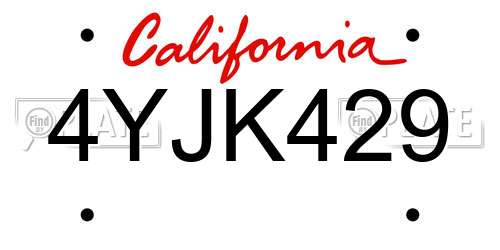 4YJK429 California License Plate