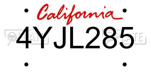 4YJL285 California License Plate