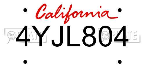 4YJL804 California License Plate