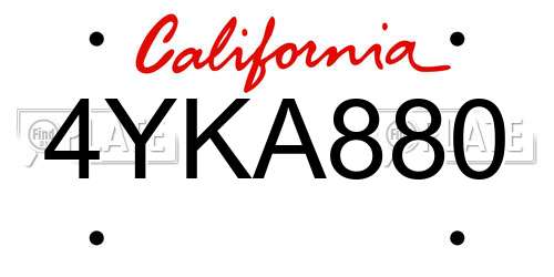 4YKA880 California License Plate