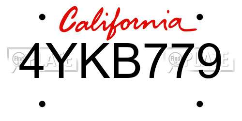 4YKB779 California License Plate