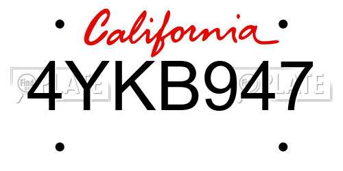 4YKB947 California License Plate
