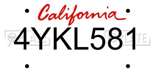 4YKL581 California License Plate