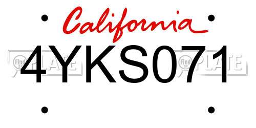 4YKS071 California License Plate