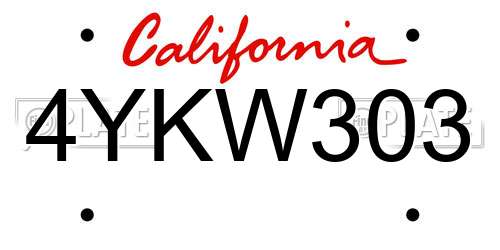 4YKW303 California License Plate