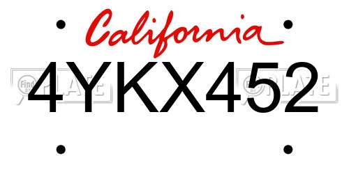 4YKX452 California License Plate