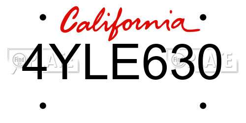 4YLE630 California License Plate
