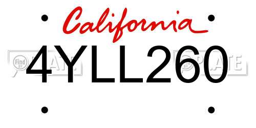 4YLL260 California License Plate