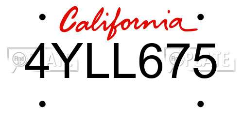 4YLL675 California License Plate