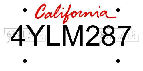 4YLM287 California License Plate