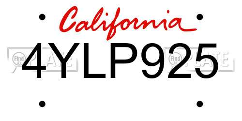 4YLP925 California License Plate