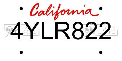 4YLR822 California License Plate