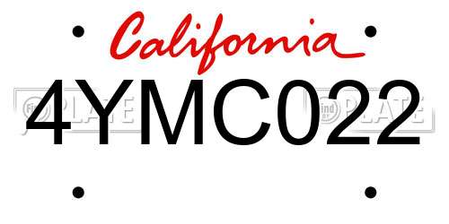 4YMC022 California License Plate