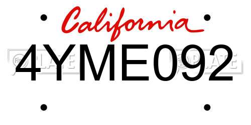 4YME092 California License Plate